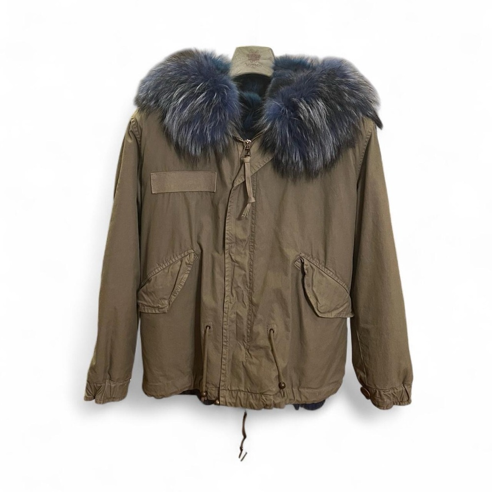 Mr & Mrs Italy Fur lined army parka blue fox raccoon trim coat khaki - Picture 3 of 16